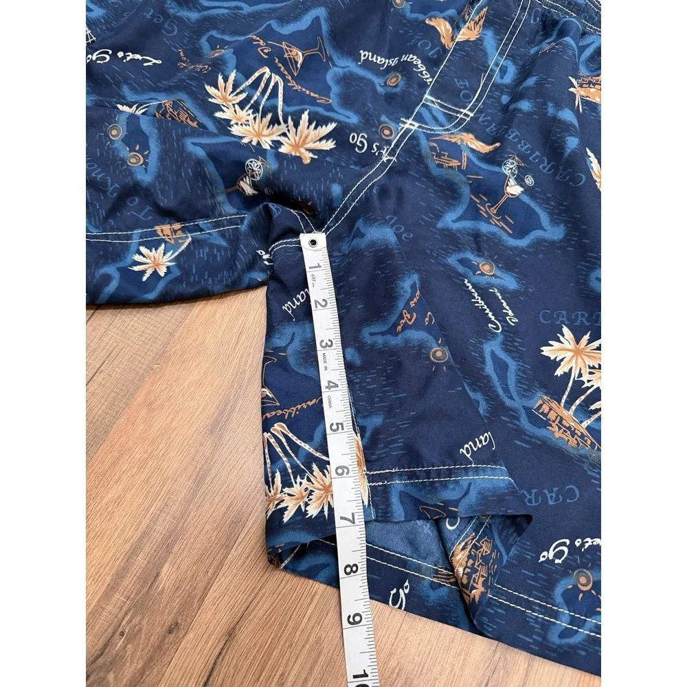 Caribbean Joe Men's Swim‎ Trunks Blue Tropical Map Print Size M